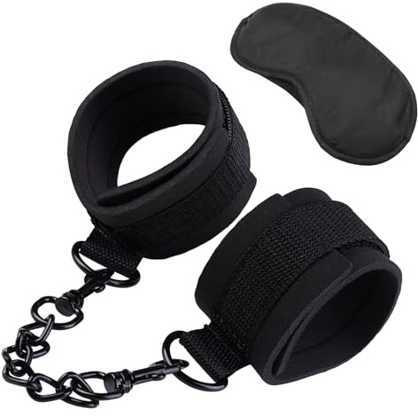 BDSMJOY Handschellen Sex Bett Plüsch & BDSM Augenbinde Augenmaske,Handcuffs BDSM Spielzeug Sex Bondageset Fessel Set Anfänger,BDSMs Spielzeug Hart,Fesseln Sex Set,Sexspielzeug für Paare Extrem Sex