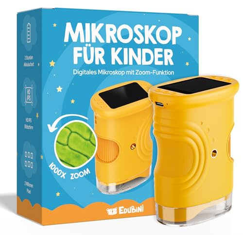 Edubini Microscopio digital para niños [1000 aumentos] - Microscopio de bolsillo portátil para jardín, bosque y experimentos - Microscopio infantil con pantalla digital HD [incluye función de foto]