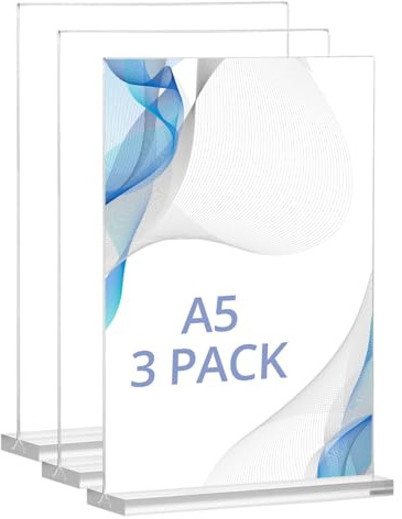 QWORK® 3 Stück Aufsteller Acryl A5, Doppelseitiger T-förmiger Tischaufsteller, Displayhalter, für Büro, Geschäft, Restaurant