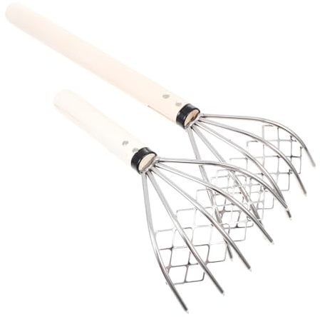 Mikikit 2 pièces Râteau à Palourdes Acier Inoxydable avec Manche Bois Antidérapant Outil de Polyvalent pour Creuser Coquillages et Fruits de Mer Pratique et Léger à Emporter