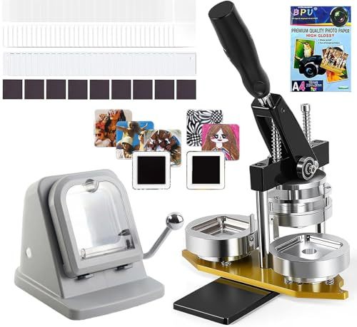 2x2in Square Fridge Magnet Maker, DIY Photo Magnet Making Kit Press Machine, with Lightweight Paper Cutter & 100pcs Materials
