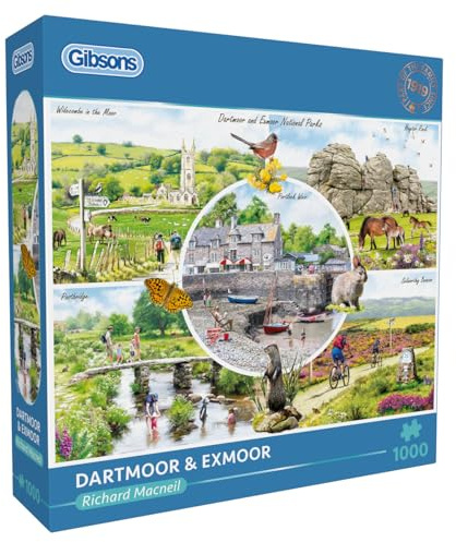 Gibsons Dartmoor & Exmoor 1000 Piece Jigsaw Puzzle for Adults - Nature & Architecture, England's National Park Treasures Artwork by Richard MacNeil, Premium Sustainable Puzzle Made in the UK/EU