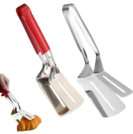 Grill Clamp - 32cm Stainless Steel Shovel Tongs, Metal Long Handle Non Stick Cooking Turner, Heavy Duty Kitchen Utensil for Professional Barbecue Tool for Pizza Pies Pancake Bread Hamburger Fish