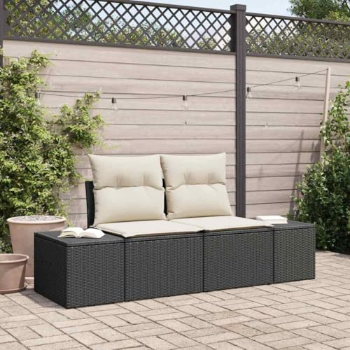 Frdhee Sonnenliege Außencouch,Gartensofa mit Kissen Schwarz 123 x 62 x 69cm Poly-Rattan,Ecksofa für Balkon und Terrasse