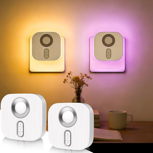 LED Nachtlicht Steckdose Bewegungsmelder Dimmbar 2 Stück Nachtlicht Innen mit Steckdose Smart Steckdosenlampe Beleuchtung 7 Farben RGB Steckdosenlicht Kabellose Treppenlicht für Flur, Kinderzimmer