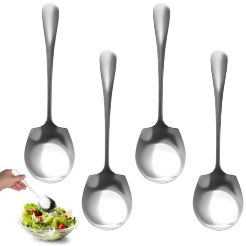 4 Piezas Cuchara de Servir de Acero Inoxidable, 21 cm Cucharas Soperas Grande, Cucharas para Servir Ensaladas con Asas Largas, Cubiertos para Ensalada, Cuchara Grandes para Cenas Familiares Banquete