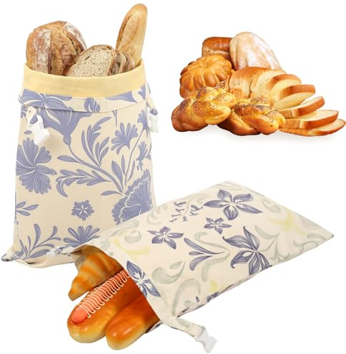 JETHMA 2 Pack Extra Large Beeswax Bread Bags, Reusable Cotton Sourdough Storage Bags with Buckle Closure, Freezer Safe Eco-Friendly Bread Keeper for Artisan Loaves & Pastries (43x31cm)(2,Mixed Color)