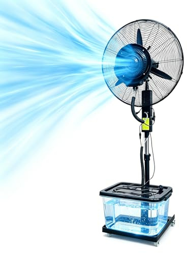 AnYaBinni Ventilatore ad Acqua Industriale su Ruote, Grande Ventilatore a Nebulizzazione 40L, Ventilatore a Tamburo in Metallo a 3 Velocità, Altezza Regolabile