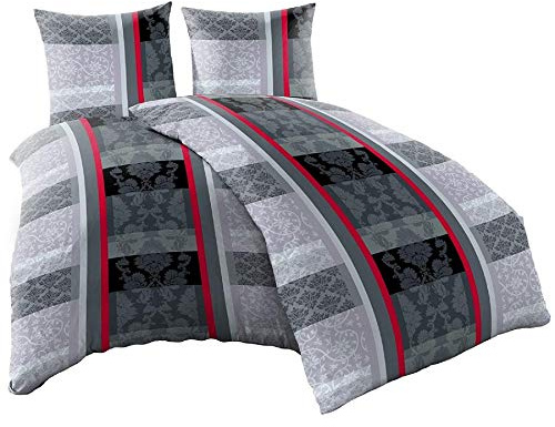 daspasstgut 4tlg Winter Bettwäsche Microfaser Coral Fleece Hochflour Nicky Teddy Plüsch Bettbezug 135x200 Kissenbezug 80x80 Kariert Geometrisch in Schwarz Grau
