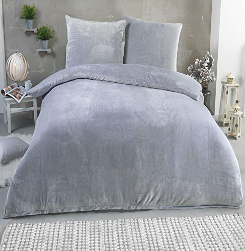 MALIKA Winter Plüsch Bettwäsche Nicky-Teddy Cashmere Coral Fleece 135x200 155x220 200, Größe:135 x 200 cm, Designe:Silber
