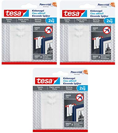tesa Klebenagel für Tapeten und Putz - Wandhaken - 6 Stück - 2 kg Haltekraft pro Nagel