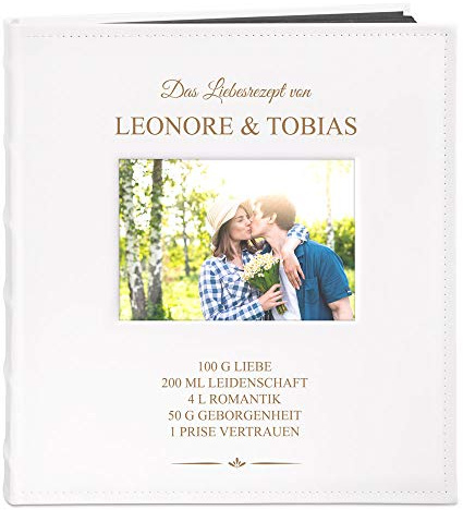 Maverton Fotoalbum zum Selbstgestalten mit Bildausschnitt & Aufdruck zum Jubiläum - Fotobuch zum Einkleben - 240 Fotos im Format 10x15-60 schwarze Seiten - Größe 33x30cm - Weiß - Hochzeitsgeschenk