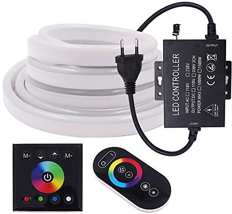 XUNATA 220V SMD 5050 RGB Neon LED Strip Schlauch Flexible Neon LED Licht Stripe Lichterschlauch mit Volle Berührung Fernbedienung für Hausbeleuchtung Dekoration Bar Deko (20M)