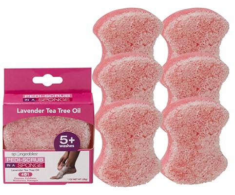 Spongables Pedi Scrub Foot Exfoliating 5+ Wash Travel Sponge, Lavender, 6 Count
