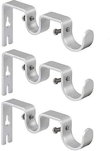 ANCLLO Soportes de barra de cortina resistentes, soportes dobles para barra de cortina, soportes dobles de 1 pulgada y 5/8 pulgadas (juego de 3, plateado)