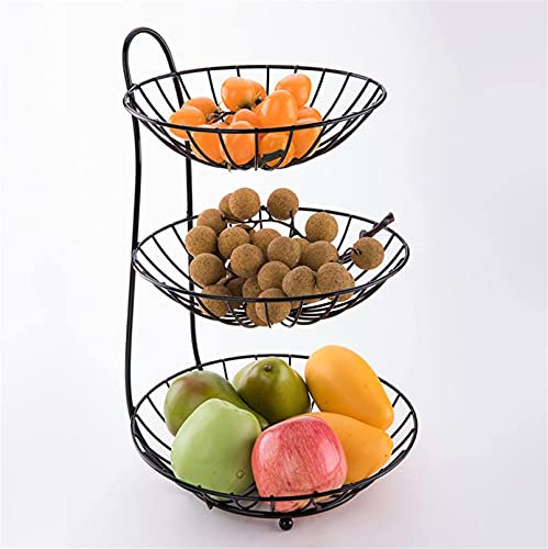 ZJYWMM Fruit Baskets Made of Metal with 3 Storey for Fruits & Vegetables - Fashion Modern Fruit Bowl Iron Wire Fruit Stand - Fruit Etagere Vegetable Shelf for Storing and Organizing Fruit