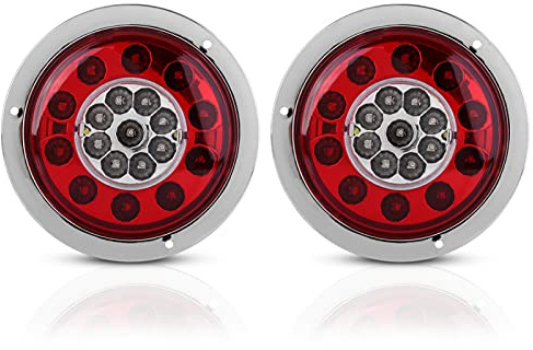 KIMISS Luz trasera para camión, par de 4.3 pulgadas, 19 LED, anillo cromado, doble color (ámbar/blanco), stop, intermitente y posición