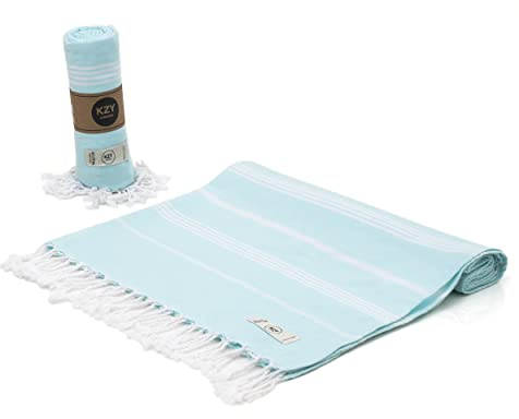 KZY LONDON Toalla de playa turca grande para camping, natación, baño, gimnasio, secado rápido, súper absorbente, ligera, algodón de 90 x 180 cm, toallas de baño para adultos (aguamarina)