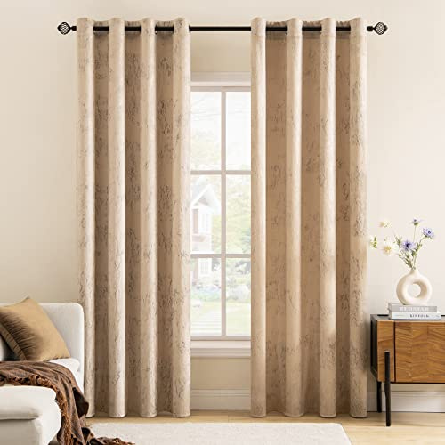 MIULEE Samtvorhang Goldfoliemuster Blickdicht 2er Set B140 H145 Beige | Weicherer Samtvorhang mit Goldfoliemuster und ösen, blickdicht & raumverdunkelnd, Dekoration für Wohnzimmer und Schlafzimmer