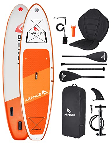 Abahub SUP Board aufblasbar,320x78x15cm Stand Up Paddling Board Set, Blau/Grün/Orange/Rot Standup Paddle Board mit verstellbarem Aluminiumpaddel,Kajak Sitz,für Kajakfahren, Angeln