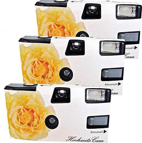 Lot de 3 appareils photo jetables 1 A - Rose de mariage jaune