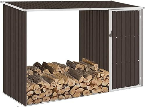 KOIECETA Garten Brennholzlager Kaminholzunterstand Brennholzregal Unterstand Gerätehaus Gartenhaus Schuppen 245x98x159cm Verzinkter Stahl (Braun)