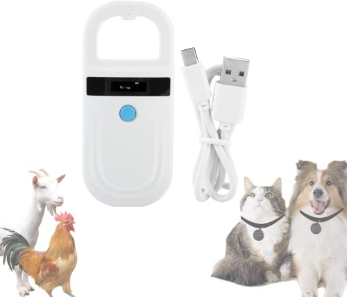 Gugxiom Chiplesegerät für Tiere, 134,2Khz/125Khz RFID-Lesegerät mit OLED-Display, Chiplesegerät für Hunde für FDX B (ISO11784/11785) und EMID-Mikrochips mit Alarm bei schwacher Batterie
