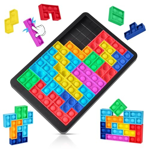 Ainiv Pop Puzzle Popper Fidget Game, Push Pop Brain Teasers Toy, Silicone Jigsaw Building Blocks Game Board, Educational Learning Puzzle and Intelligence Toys for Anxiety & Stress Relief