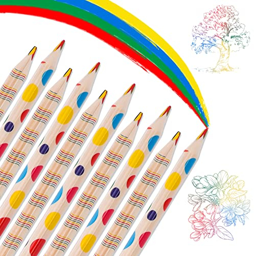 Reastar Regenbogenstift, 10 Stücke Regenbogenstifte Kinder, 4 in 1 Farbstifte, Dreikant Zeichnung Bleistift Set - für Kunst Zeichnung, Skizzieren und Färbung, Schule Büro Haushaltswaren