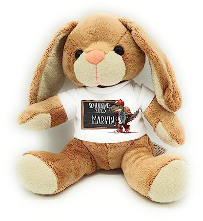 Kilala Zuckertüten-Topping Hase – Personalisiertes Kuscheltier, Glücksbringer Einschulung (Dino rot)