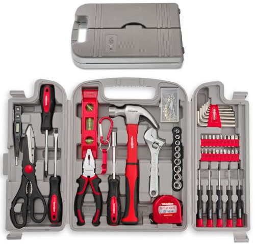 ToughHub 56 pcs Tool Kit – DIY Hand Tool Set for Home Repairs & Maintenance - Tool Box with Tools Included Plier, Hammer, Screwdriver, Adjustable Wrench, and Hex Key Set