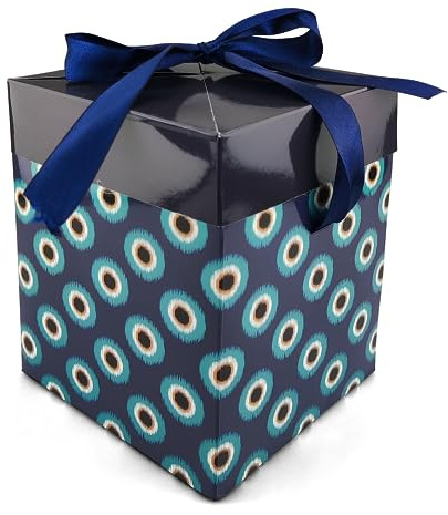 Netuno 1x Geschenkschachtel Blau Dunkelblau mit Kreisen 12x12x15 cm mit Deckel und Schleife kleine Kartonschachtel aus Pappe Geschenkverpackung für Kinder und Erwachsene