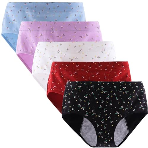 Yintry Período Ropa Interior para Mujer Cintura Media Bragas menstruales Calzoncillos a Prueba de Fugas para Flujo Ligero 5PCS (Use con Almohadilla o tampón)