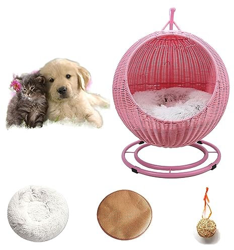 QLXYYFC Cat Hammock, Handmade Cat Bed with Soft Cushion and Hanging Toy, Cat Beds for Indoor Cats, Swinging Basket pet Bed, Washable pet Chair (Color : Roze, Size : 43cm X 66cm)