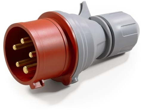 McPower Enchufe CEE | IP44 | 415V, 16A, 5 polos, ideal para dispositivos de corriente trifásica, seguro y duradero, medidas 149x76x66mm
