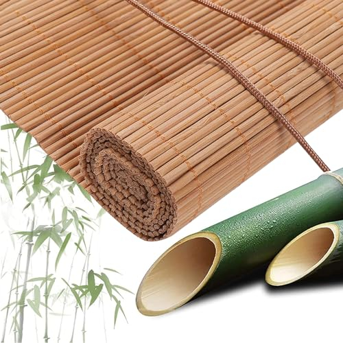 Natürliche Bambus Raffrollo Sonnenschutz Bambusrollo Sichtschutz Rollo,Lichtdurchlässig,Verdunkelungsrollo Jalousine,für Teehaus Restaurant Garten Balkon,mit Zubehör,Breite x Höhe (50cm x 80cm)