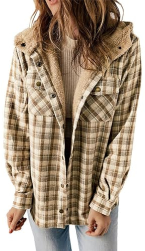 Nouveaux vêtements européens et américains Chemise à Carreaux à Manches Longues à Capuche Veste Chaude en Laine épaissie pour Les Femmes - Kaki - XXL