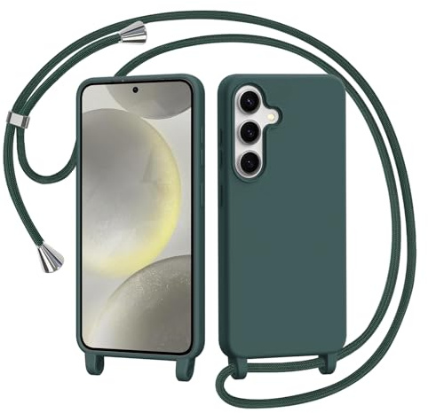 AOMYKE Handyhülle für Samsung Galaxy S24 Hülle mit Band, Handyband Samsung Galaxy S24 Hülle zum Umhängen Schutzhülle mit Kette Kordel Weich TPU Liquid Silikon Case, Grün