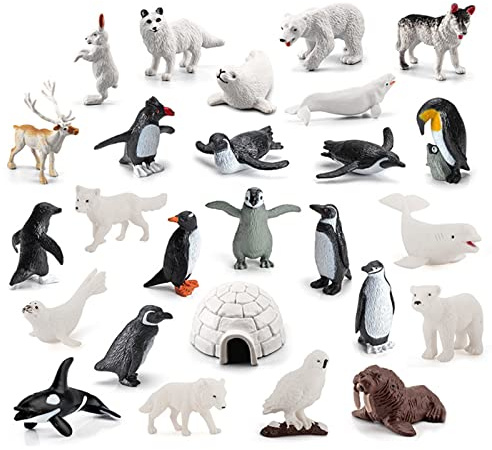 Aznever 26 Pezzi Figurine di Animali artici, Set da Gioco Realistico di Figurine di Animali 'Oceano Artico, Giocattolo Animale Polare, Piccole Figure di Animali polari per bomboniera