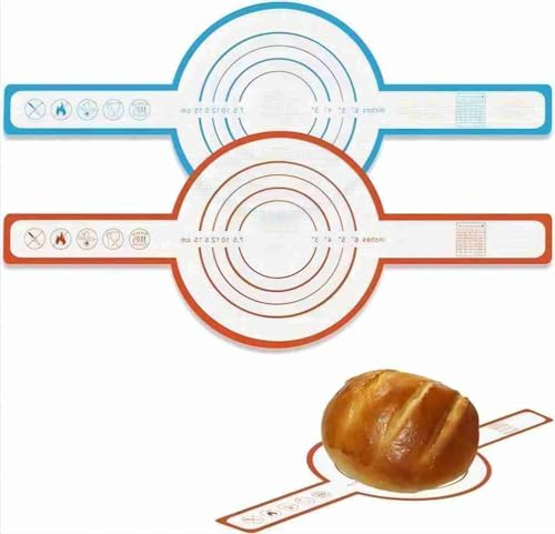 Silicone Baking Mat, Non-Stick Bread Baking Mat with Long Handles Reusable Bread Sling Dutch Oven Liner Round Bread Baking Sheets for Parchment Paper (2PCS)