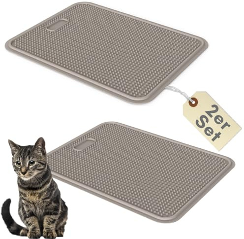 2er Set Katzenklo Matte Grau Katzenstreumatte Vorleger | Auffangmatte, Katzentoilette Vorleger, Doppelpack Sparpaket