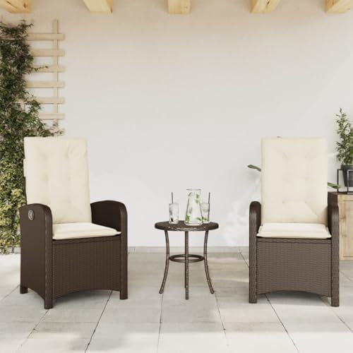 Homgoday Gartensessel Verstellbar 2 STK. Gartenstühle mit Kissen Gartenstuhl mit Liegefunktion Rattansessel Rattanstühle Balkonstühle Terrassenstühle Gartenmöbel Braun Poly Rattan