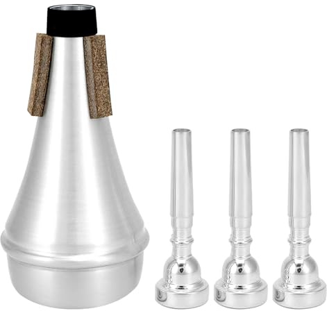 QWORK Trumpet Accessory Kit with 3 Mouthpieces (7C, 5C, 3C) and Aluminum Alloy Practice Mute for Beginners to Advanced Players
