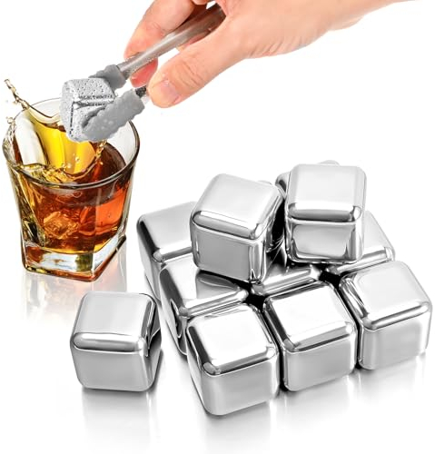 Wiederverwendbare Eiswürfel Edelstahl, Ice cube trays, 304 Edelstahl, Packung mit 12 Eiswürfel, Mit hoher Kühltechnologie, Gefrorene gefrorene Eiswürfel für Wein, Wodka, Getränkesaft oder Limona