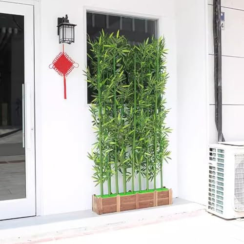 Patio Künstliche Bambus Pflanze Privacy Zaun, Faux Bambus Pflanze Outdoor Screen Mit Holz Basis Faux Bambus Grünwand Für Home Decor Indoor/Room Separator Divider(1.8m,50cm Base+8 Poles)