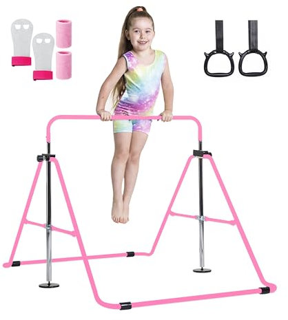 TINY TUMBLERS Gymnastics bar for kids - A great piece of gymnastic equipment for home use for a range of ages - Rings and hand grips included!