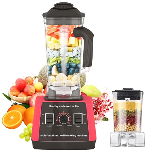 Professioneller Standmixer, Edelstahl, 5000 W, multifunktionaler Standmixer, 4 Klingen aus Edelstahl, 9 Geschwindigkeitsstufen, Pulsfunktion, automatische Reinigung, Standmixer aus Glas, 2,5 l,
