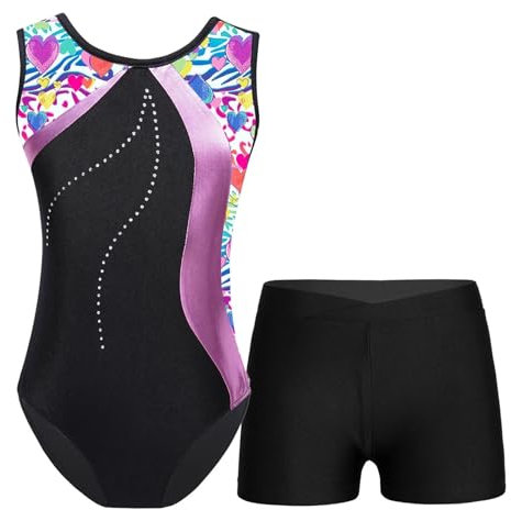 NihaoWXM Turngewand MäDchen Set Ärmelloses Ballett-Tutu, Gymnastik-Trikot mit Shorts, Yoga-Tanzbekleidungs-Sets for Mädchen, Kinder, Skating-Overall, Tanz-Outfits(Color 1,10)