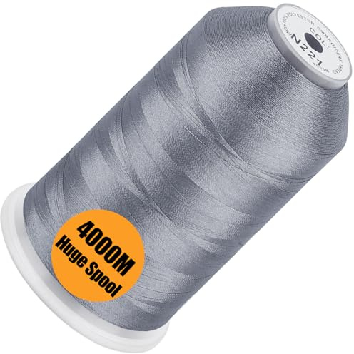 New brothread - Einzelne Riesige Spule 4000M/Jede 100% Polyester Maschinen Stickgarn 40 WT für Gewerbliche und Haushalts Maschinen - Gray(Janome Farbe)