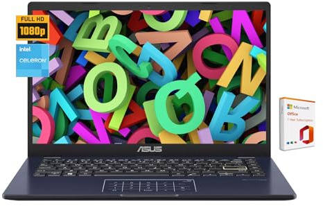 ASUS Computer portatile aziendale 2024, display FHD da 14 pollici, Intel Celeron N4500, 4 GB di RAM, 64 GB eMMC, grafica Intel Iris Xe, Wi-Fi 6E, Windows 11